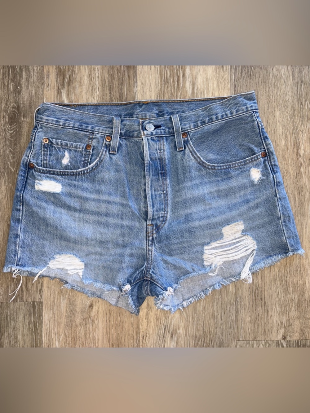 Levi's 501 Original High Rise Distressed Denim Jean Shorts Waist 30